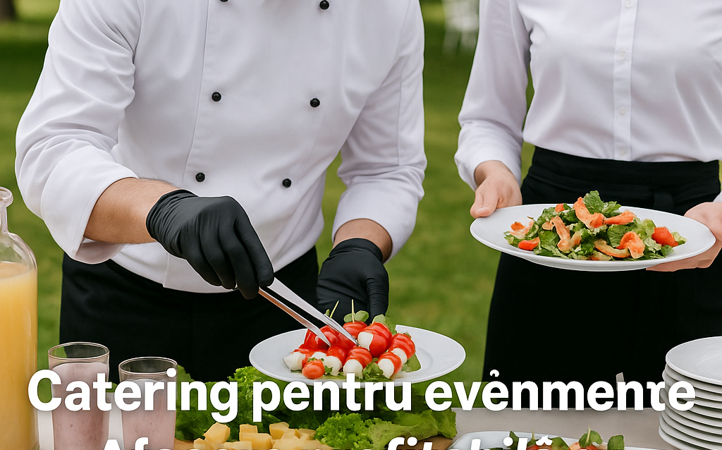 Chef pregătind platouri pentru catering la eveniment în aer liber